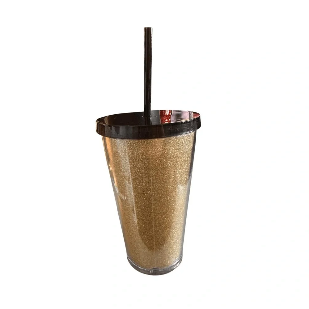 Starbucks Gold Glitter Cold Cup w/Black Logo Acrylic Tumbler - 16oz  ***Item: HH